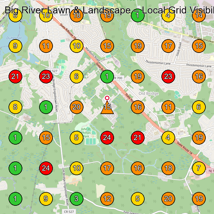 Big River Lawn & Landscape Lawn Care Service GeoGrid ranking map for None